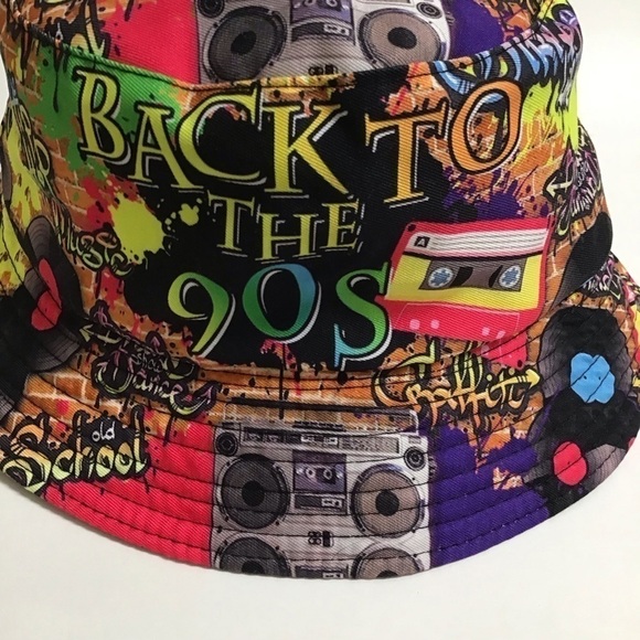 REVERSIBLE Back To The 90s Bucket Hat Graffiti Music Hip Hop Break Dance OSFM - Picture 5 of 10